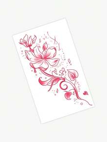 1pc Waterproof, Sweat-Resistant, Washable Temporary Floral Tattoo Sticker, Elegant & High-Fashion Design, Suitable For Users - Hot Pink - View 3