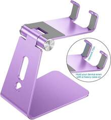 Soporte ajustable para teléfono celular, soporte de escritorio de aluminio C2 compatible con 15 14 13 Xs XR 8 Plus 6,, Pixel, teléfonos Android, negro - Morado - Ver 3