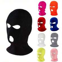 3 Holes Ski Warm Hat Unisex Motorcycle Cycling Skiing Breathable Cap Balaclava Full Face Mask Outdoor Windproof Knit Winter Hat