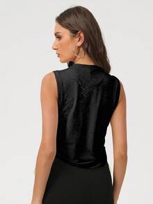 Sodalemon Women Loose Sleeveless Color Block Drawstring Round Neck Outdoor Casual Training Workout Sport Bra - Black - View 3