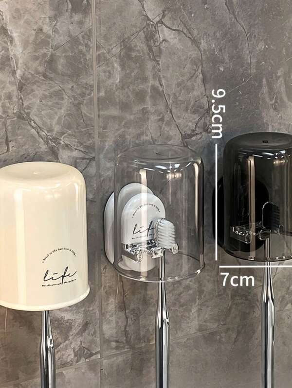 1pc Toothbrush Holder Shelf - Douyin Bathroom Wall-Mounted Mouthwash Cup Free-Drilling Tooth Cup Holder Set Back To School