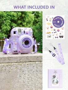 Cámara instantánea mini con estuche protector de cáscara de cristal, incluye funda para el Body de la cámara, correa, juego de 3 accesorios y paquete de 64 hojas de recambio para álbum de fotos de 3" de "Tiempo Dulce"