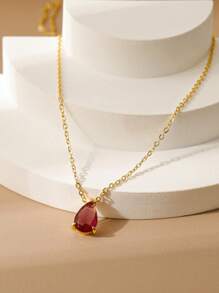 18K Gold Plated December Birthstone 7-Color Pear Zirconia Copper Pendant + Stainless Steel Gold Necklace, Christmas, Birthday, Valentine's Day Gift
