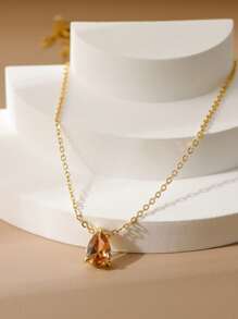 18K Gold Plated December Birthstone 7-Color Pear Zirconia Copper Pendant + Stainless Steel Gold Necklace, Christmas, Birthday, Valentine's Day Gift