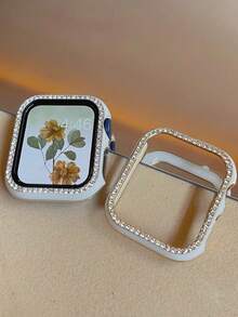 1pc Shiny Rhinestone Decor Hollow Watch Case, With Scratch-Resistant Laser Engraved Frame, Fit For Apple Watch 40/41/42/44/45/46/49mm, Suitable For Apple Watch Series Ultra/SE/11/10/9/8/7/6/5/4, Smart Watch Case Accessory - Hollow White+Silver - View 7