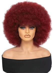 Afro Wig 14Inch And 8Inch Afro Wigs For Women 70s Afro Kinky Curly Wig Bouncy Huge Fluffy Puff Wigs Synthetic Hair For Cosplay Daily And Party - 酒紅色 - 查看 2