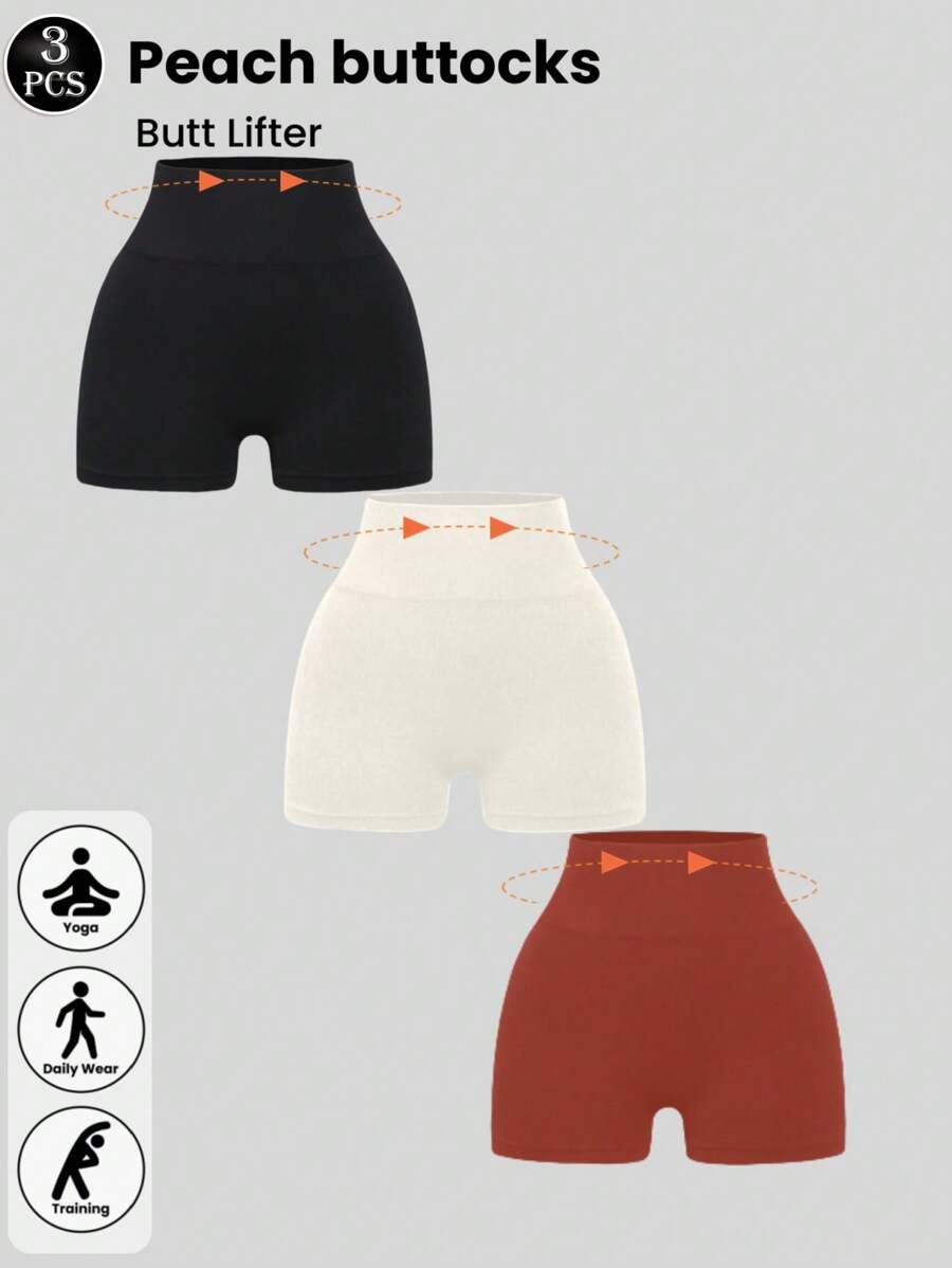 3 Packungen Damen nahtlose Kurven Bauch Kontrolle Sporthosen, Yoga Workout Fahrrad Shorts