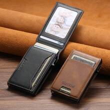 Cartera de hombre SUTENI de piel sintética con porta tarjetas. Cartera con tapa, ranuras para tarjetas y botón para expulsar las tarjetas automáticamente. Regalo ideal para hombres, familiares, amigos y personas mayores. Color negro/marrón - Marrón - Ver 5