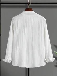 Men's Casual Shirt, Button Front, Slim Fit, Polyester Blend, Stand Collar, Machine Washable, Ideal For Spring And Fall, Lightweight Cardigan - 查看 3
