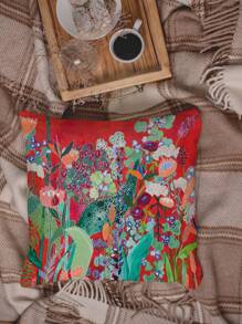 2pcs Red Graffiti Floral Decorative Pillow Case/Cushion Cover, Square Letter Print Pillow Sham Without Filling, Cute Throw Pillow Covers For Sofa, Living Room