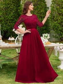 MIUSOL Đầm maxi ren hoa bằng chiffon, xếp ly viền ren, đầm dạ hội thanh lịch, đầm dự tiệc, thích hợp cho khách dự đám cưới, lễ tốt nghiệp, tiệc gala và các dịp khác vào mùa xuân. - Đỏ - Xem 7