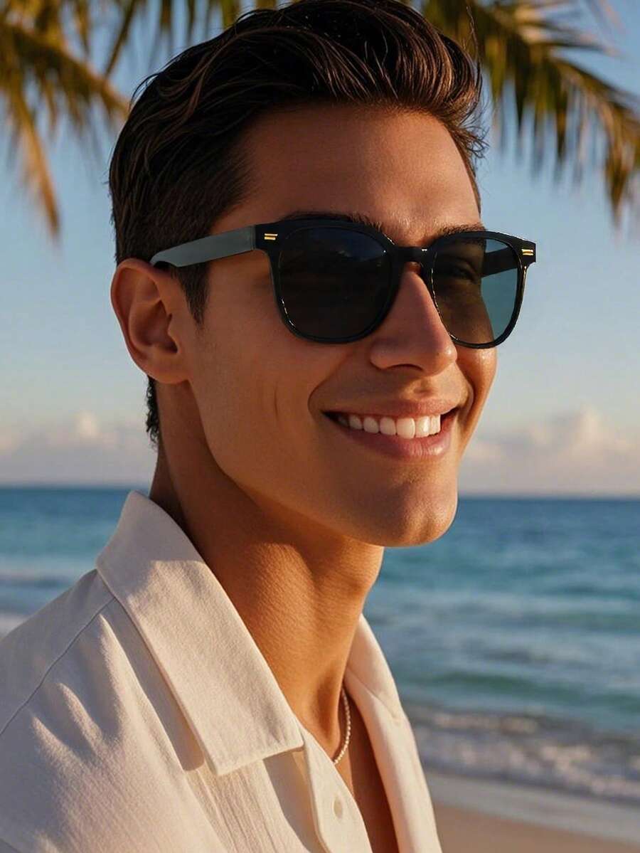 1 副男士黑色矩形时尚眼镜，时尚眼镜，男女通用复古高品质色调，适合所有脸型，适合日常生活、户外、度假、驾驶、旅行、派对、海滩返校时尚学院风 - 彩色 - 查看 1