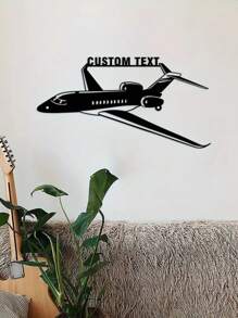 1 Peça Decoração de Ferragem Personalizada com Padrão de Aeronave, Personalização Personalizada com Seu Nome, Logotipo de Ferragem de Aeronave Preta da Moda, Elementos de Aeronave da Moda, Arte de Parede de Metal - O Presente Mais Recente para Entusiastas de Aeronaves