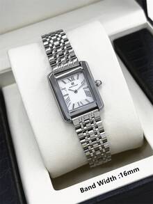 Pablo Raez 1pc Original Charming Ladies Watch Stainless Steel Silver Jewelry Wristwatches Non Tarnish Color Vintage Top Level AAA High Quality Women Wristwatch Luxury Dress Clock Roman Numeral Elegant Brand New Hours Rectangle Gorgeous Design Quartz Watch Fashionable White Face Female Popular Square Wristwatch - White - View 8