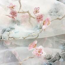 1 Piece Of Organza Plum Blossom Embroidery Fabric DIY Sewing Window Screen, Tablecloth Decorative Embroidery Fabric