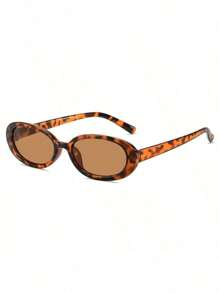 1pc New Vintage Oval Small Frame Fashion Eyeglasses For Women, Stylish High-End Casual Street Photography Glasses Halloween For Summer Beach Vacation,Outdoor,Travel