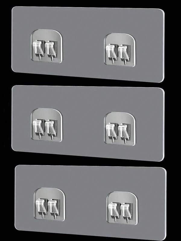 1/2/4 Peças Ganchos de Parede Transparentes de Duplo Gancho, Ganchos Autoadesivos Para Parede, Sem Furar, Ganchos de Garra Ajustáveis