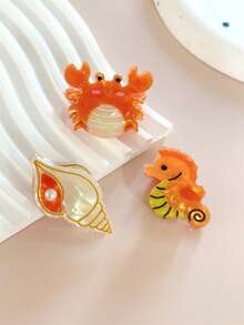 3 Pcs Women's Elegant Crab, Seashell & Seahorse Mini Hair Clips, Suitable For Bangs, Sides, Princess Hairstyle Decor, Cute Bohemian Street Style Accessories Summer, Claw Clip - Multicolor - View 3