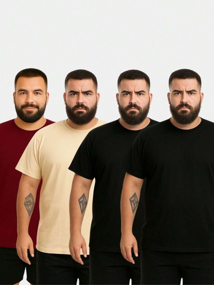 Kit 4 Men's Plus Size T-Shirts Shirt Plain Blouse Premium Cotton - 彩色 - 查看 1