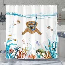 New Fowocu Funny Dog Shower Curtain Teal Blue Sea Ocean Waterproof Fabric Shower Curtains For Bathroom  Animal Octopus Starfish Turtle Anchor Fish Nautical Bath Curtain Dr (72''*72'') - 橘色1 72 英吋寬 x 72 英吋長(1 包) - 查看 5