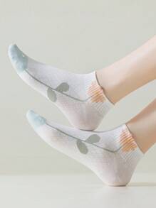 1-5 Pairs Women's Flower Print Romantic Pastoral Boat Socks, Short Daily Casual Fashion Versatile Sports Socks