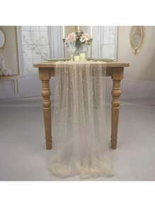 2pcs 39in White Pearl Tulle Cloth, Suitable For Wedding Arches, Dining Table Centers, Chair Sashes, Table Covers, Bridal Shower, Theme Parties, Event Backdrops, Floral Wrapping, Outdoor Garden Decor