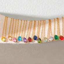 18K Gold Plated December Birthstone 7-Color Pear Zirconia Copper Pendant + Stainless Steel Gold Necklace, Christmas, Birthday, Valentine's Day Gift