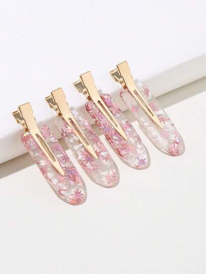 4pcs Acetate Seamless Hair Clips, Colorful Pink Suitable For Women