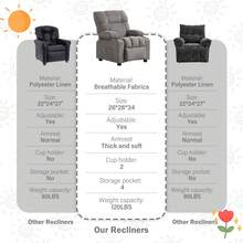 Kids Recliner Chair,Push Back Toddler Recliner With Cup Holders & Side Pockets,Adjustable Footrest & Headrest Kids Sofa For Boys Girls 3+ Age Group, Grey