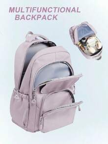 女士学校背包笔记本电脑背包 15-17 英寸，轻便学校书包女士 15.6 英寸电脑包女士背包书包背包钱包，轻便防水尼龙面料防盗行李带设计个人休闲背包旅行背包适合女士和女孩大学生高中生，是送给妈妈爸爸女儿朋友的节日大学户外礼物的完美之选，返校必备，学院风学校背包 - 紫色 - 查看 1