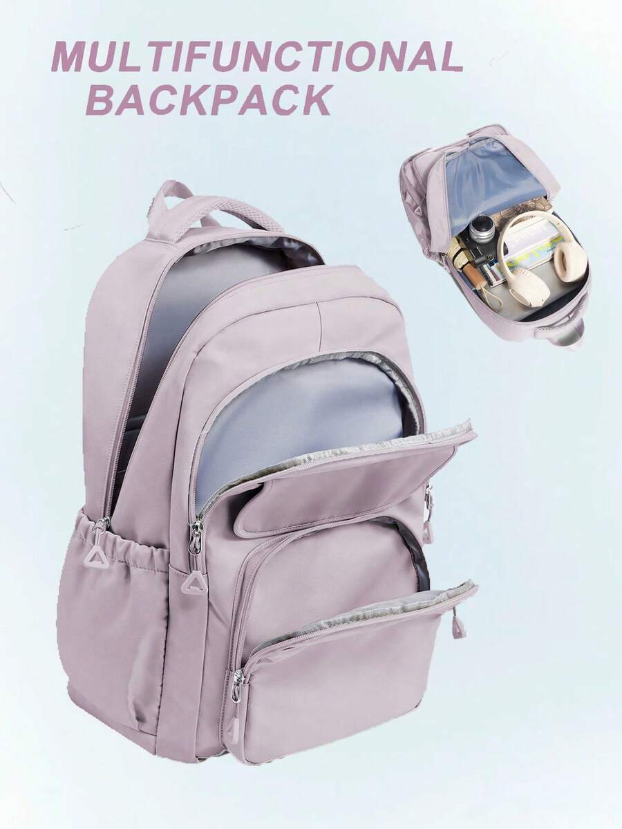 女士学校背包笔记本电脑背包 15-17 英寸，轻便学校书包女士 15.6 英寸电脑包女士背包书包背包钱包，轻便防水尼龙面料防盗行李带设计个人休闲背包旅行背包适合女士和女孩大学生高中生，是送给妈妈爸爸女儿朋友的节日大学户外礼物的完美之选，返校必备，学院风学校背包 - 紫色 - 查看 1