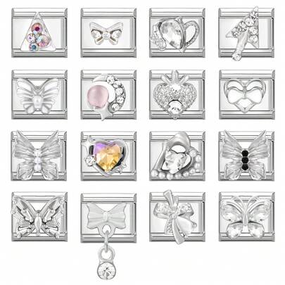 1pc DIY Modular Bracelet With Heart, Butterfly, Moon Elements, Stainless Steel Jewelry, Suitable As Party Gift For Friends/Couples, Ideal For Christmas, New Year, Halloween, Valentine's Day, Charming Design, Local , Practical & Fashionable, Christmas & Halloween Essential, Rhinestone Design, Christmas Style