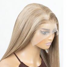 Blonde Highlight Brown Mixed Color 13x6 Synthetic Lace Front Wigs For Women 22 Inch Long Straight Glueless Kanekalon Hair Resistant Synthetic Hair Wigs Free Part 150% Density Ombre Blonde Highlights Mixed Color Heat Resistant Fiber Synthetic Lace Front Wigs Natural Hairline For Women Daily Party Vacation Holiday Use