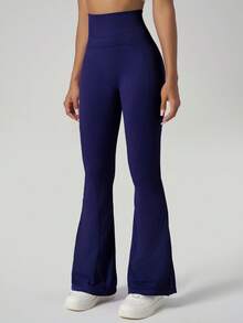 女士弹力喇叭裤弹力罗纹腰提臀舞蹈裤心形提臀瘦身长裤 - 藏蓝色 - 查看 9