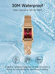 CITIZEN 女士金色石英表带手表，女士优雅礼物方形表壳石英手表，配不锈钢网状表带，EJ6123-81Z