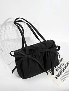 DareSee 1件装优雅保龄球包风格女士单肩包，大容量柔软包身，适合音乐节、Y2K 2K 节、返校季、秋冬季节等场合，是音乐节的理想礼物。 - 黑色 - 查看 3