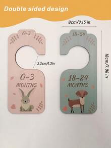 8PCS Wooden Baby Closet Dividers Double-Sided Baby Clothes Organizer From Newborn To Toddlers Kid Wardrobe Size Divide Hangers For Girls Boys Cute Animal Prints Rabbit Elephant Nursery Decor For Baby Room - Multicolor - View 2