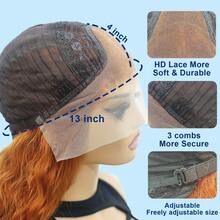 200% Density 26 Inch Curly Lace Front Ginger Wigs 13x4 HD Transparent Lace Front Wig Heat Resistant Synthetic Loose Wave Wig Ginger Orange Wavy Glueless Lace Wig Body Wave 13*4 Frontal Wigs Loose Weave Long Curly Lace Wigs 13X4 Ginger Color Wigs - 薑色 - 查看 7