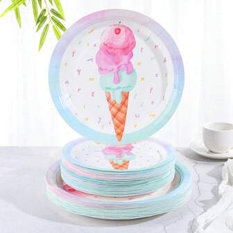 7-tums och 9-tums engångspapperstallrikar med glasstryck, söta desserttallrikar, lämpliga för födelsedagar, festdekorationer