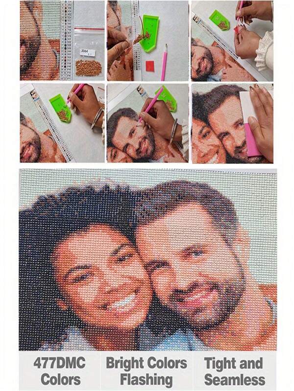 Custom Diamond Painting Portrait, Kissed Couple Photo Custom 5D Diamond Painting, Personalized Diamond Embroidery Art, DIY Pet Portrait Gift For Friends Wall Decor Mother's Day Present