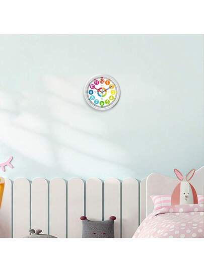 An 10 Inch Teaching Klok Battery Powered, 12 Hour Large Number Learning Telling Time, Multiple Partitions Easy To Learn Silent Clock, Living Room, Bedroom, Children's Playground, Classroom ation, Holiday (No Battery) Wand Bedroom Dormitory Back School Surprise Home Supplies view 2