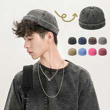 Gorra sin visera estilo vaquero lavado vintage de unicolor ajustable, sombrero redondo de algodón al estilo hip hop - Multicolor - Ver 6