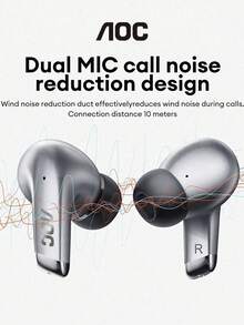 AOC ACT2501 极简蓝牙耳机，5.4 立体声，高音质，音乐和游戏低延迟，长电池寿命，智能降噪，舒适的硅胶无线耳机，适用于智能手机和笔记本电脑 - 彩色 - 查看 6