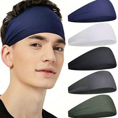 男士跑步头带，1 件装，男士吸汗运动头带，适用于跑步、骑行、篮球、瑜伽、健身锻炼，弹性男女通用发带