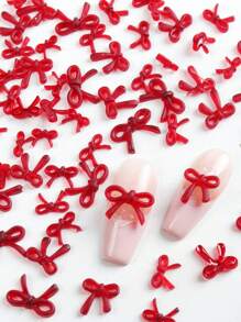 60pcs/Set Non-Scented Assorted Sizes Cute Burgundy Bowknot Nail Art Decorations, Suitable For Autumn & Winter Nail Decor & DIY Accessories