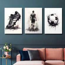 3pcs Modern Black And White Graffiti Football Wall Arts Canvas Posters, High-Definition Printing With Optional High-Quality Frame, Hanging Paintings For Living Room And Bedroom Home Decoration - Black and White - View 6