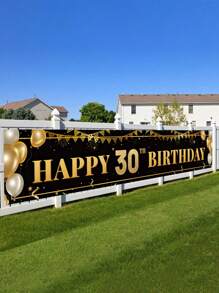 1pc Black Gold Balloon Pattern Happy 18th 30th 40th 50th 60th Birthday Banner, 18th Birthday Party Background Decoration Supplies, 30th Birthday Party Favor, 40th Birthday Decor Birthday Backdrop, 50th Birthday Gift, 60th Birthday Home Decor Room Decor Birthday Background Cloth, Indoor Outdoor Fence Banner