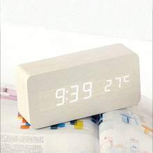 Smart Life Wooden Clock Alarm Clocks For Bedroom Table Clock Home Electronics Device Decoration Morning Bedside Table Clock Voice Control Desk Digital Alarm Clock Home Decor Room Decor