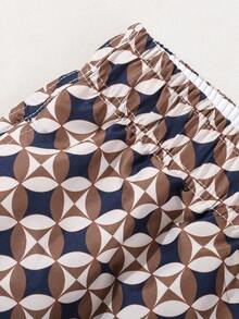 Men's Simple Casual Plaid Beach Shorts With Pockets, Holiday Beach Swim Trunks - Brown - View 10