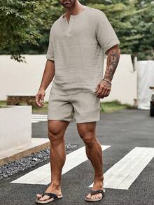 Men's Lightweight Summer Beach Set,Ideal For Resort Wear,Casual Beachwear,Short Sleeve Shirt,Comfortable Wear - 查看 5